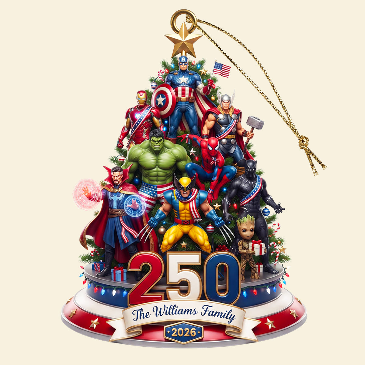 Patriotic America 250 Christmas Ornament Personalized Tree Decor 01TYDT240826