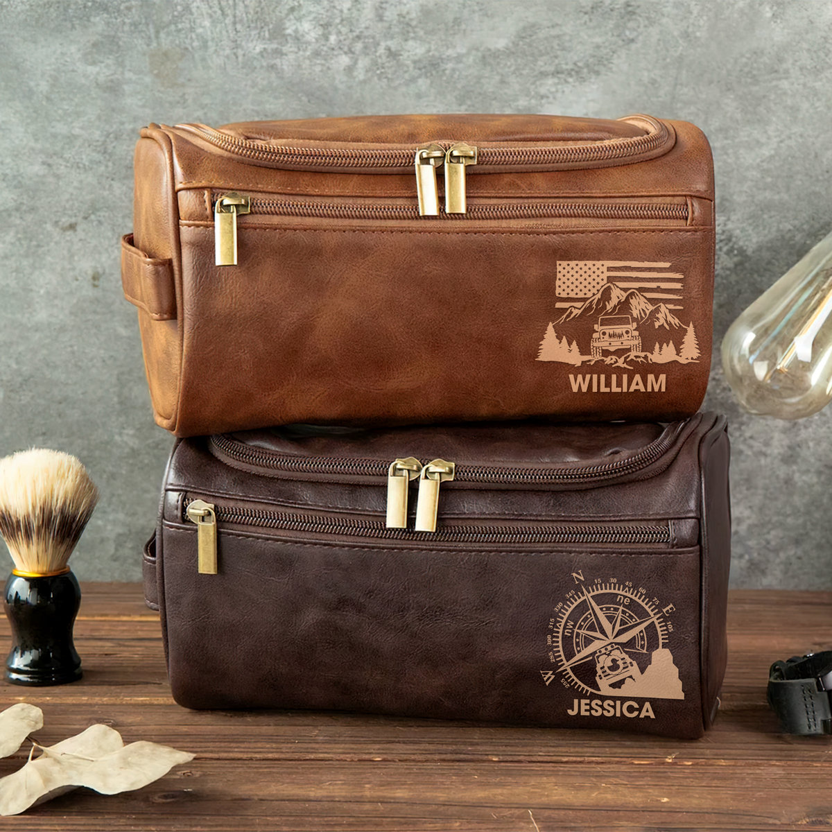 Personalized Gifts For Off-road Lover Leather Toiletry Bag 01hupu120325-Homacus