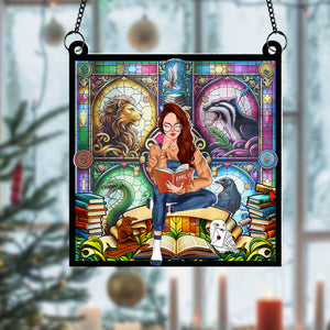 Personalized Gifts For Book Lovers Suncatcher 03HUPU010824TM Girl Sitting Reading Books-Homacus