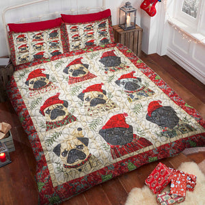 Pug Dog Christmas Quilt Bed Set Gifts For Dog Lovers 05HUDT051124-Homacus