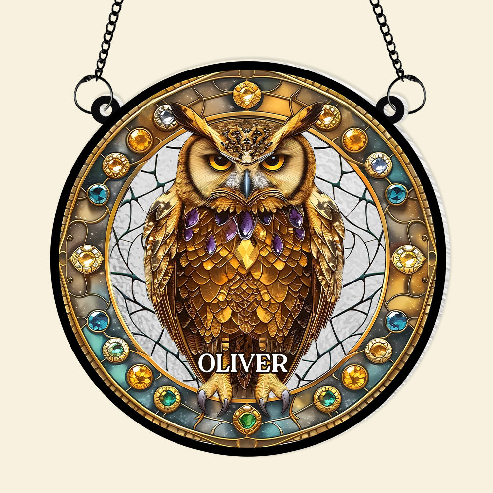Personalized Gifts For Owl Lovers, Suncatcher Hanging Ornament Stained Glass Owl Design 01HUMH210824-Homacus