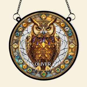 Personalized Gifts For Owl Lovers, Suncatcher Hanging Ornament Stained Glass Owl Design 01HUMH210824-Homacus