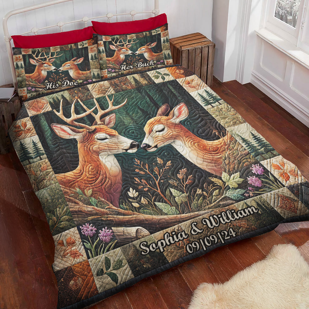 Personalized Gifts For Couple Quilt Bed Set, Romantic Deer Couple 03qhdt241224-Homacus