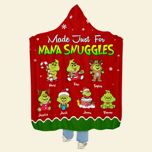 Personalized Gifts For Grandma Christmas Green Monster Blanket Hooded 01KAPU071124-Homacus