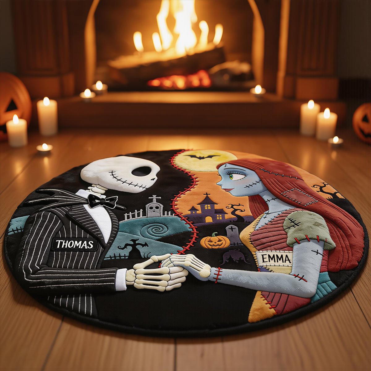 Spooky Couple Round Mat - Personalized Halloween Gifts For Couples 08hadt050826-Homacus