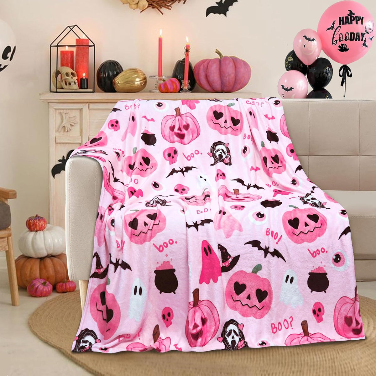 Cute Scream & Pumpkin Pattern Halloween Blanket 55laxx180725-Homacus