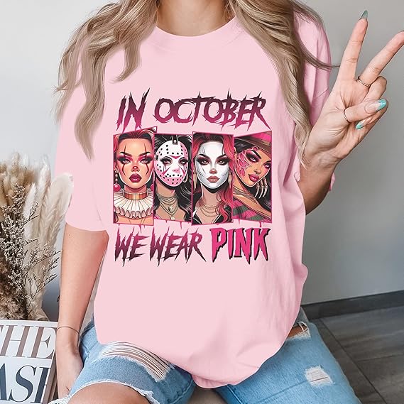 Horror Villains In October We Wear Pink Shirt - Gift For Breast Cancer Awareness 121laxx180725-Homacus
