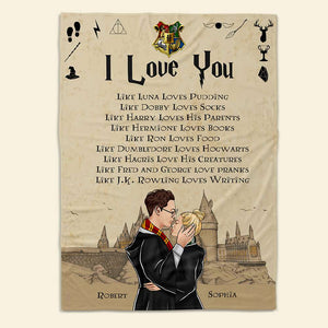 Personalized Gift For Couples, Couple Blanket 02HUDT260924PA Wizard Couple Kissing-Homacus