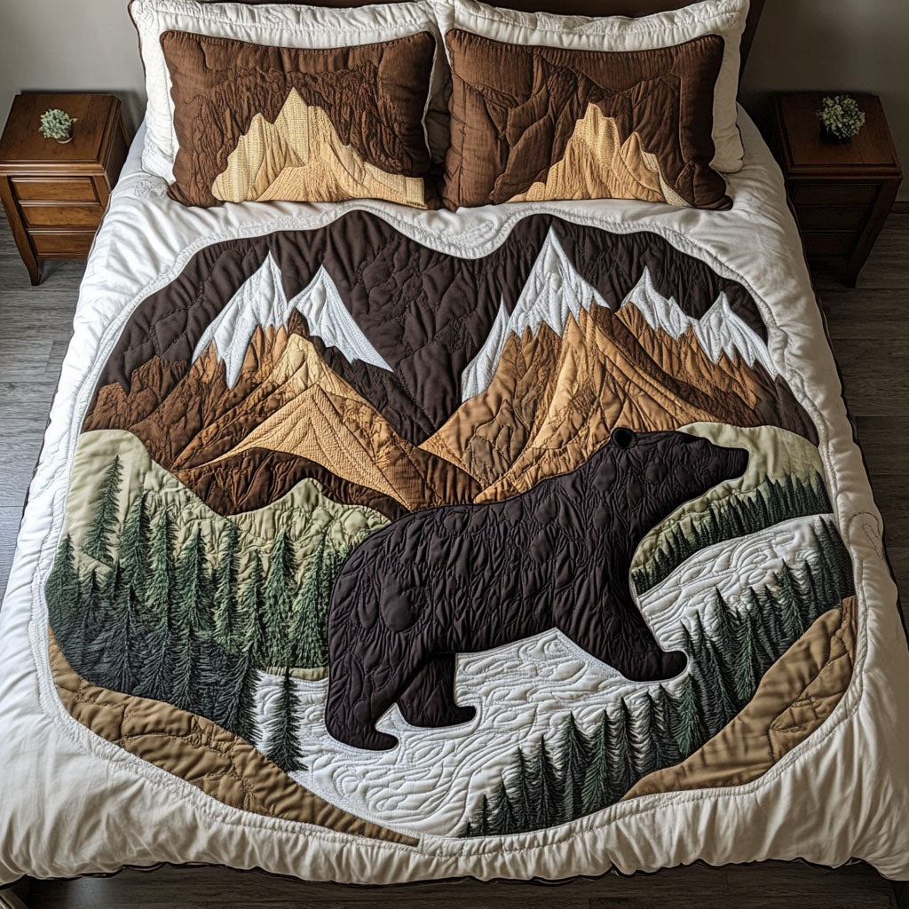 Strolling Bear In The Alpine Quilt Bedding Set, Gift For Bear Lovers-Homacus