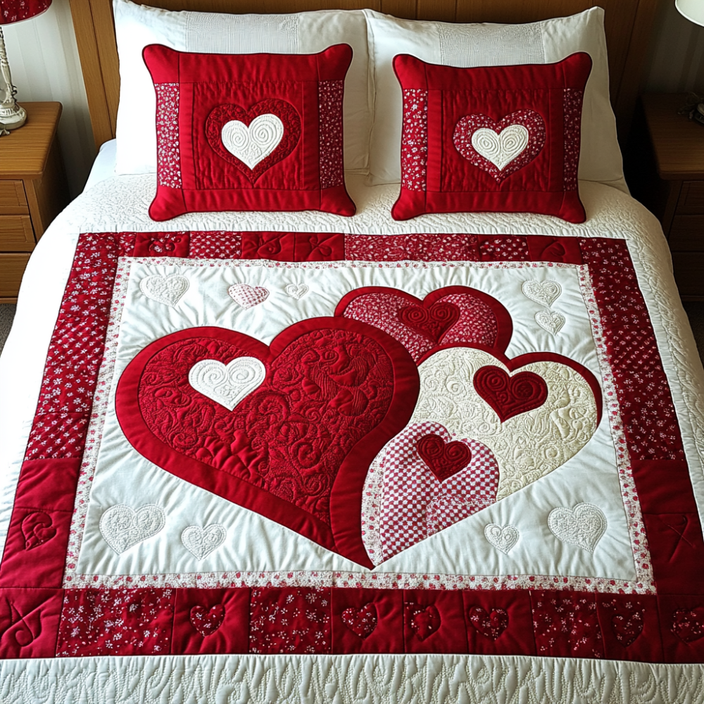 Gifts For Couple Quilt Bed Set Blissful Hearts-Homacus