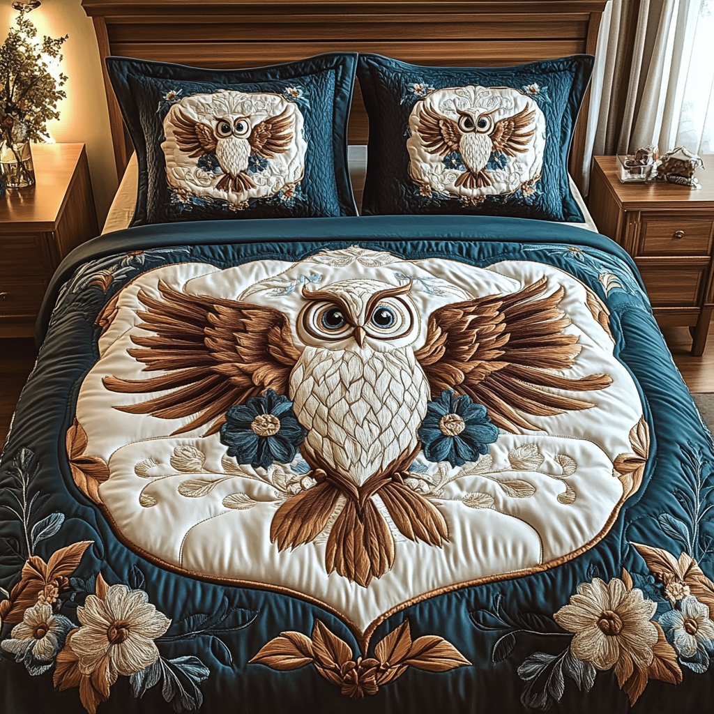 Gifts For Owl Lover Quilt Bed Set Blossom Owl-Homacus