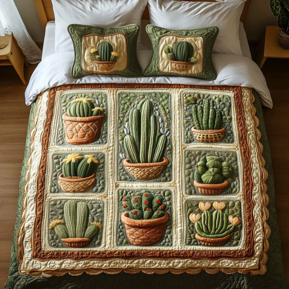 Gifts For Cactus Lovers Quilt Bed Set Cactus Pots-Homacus