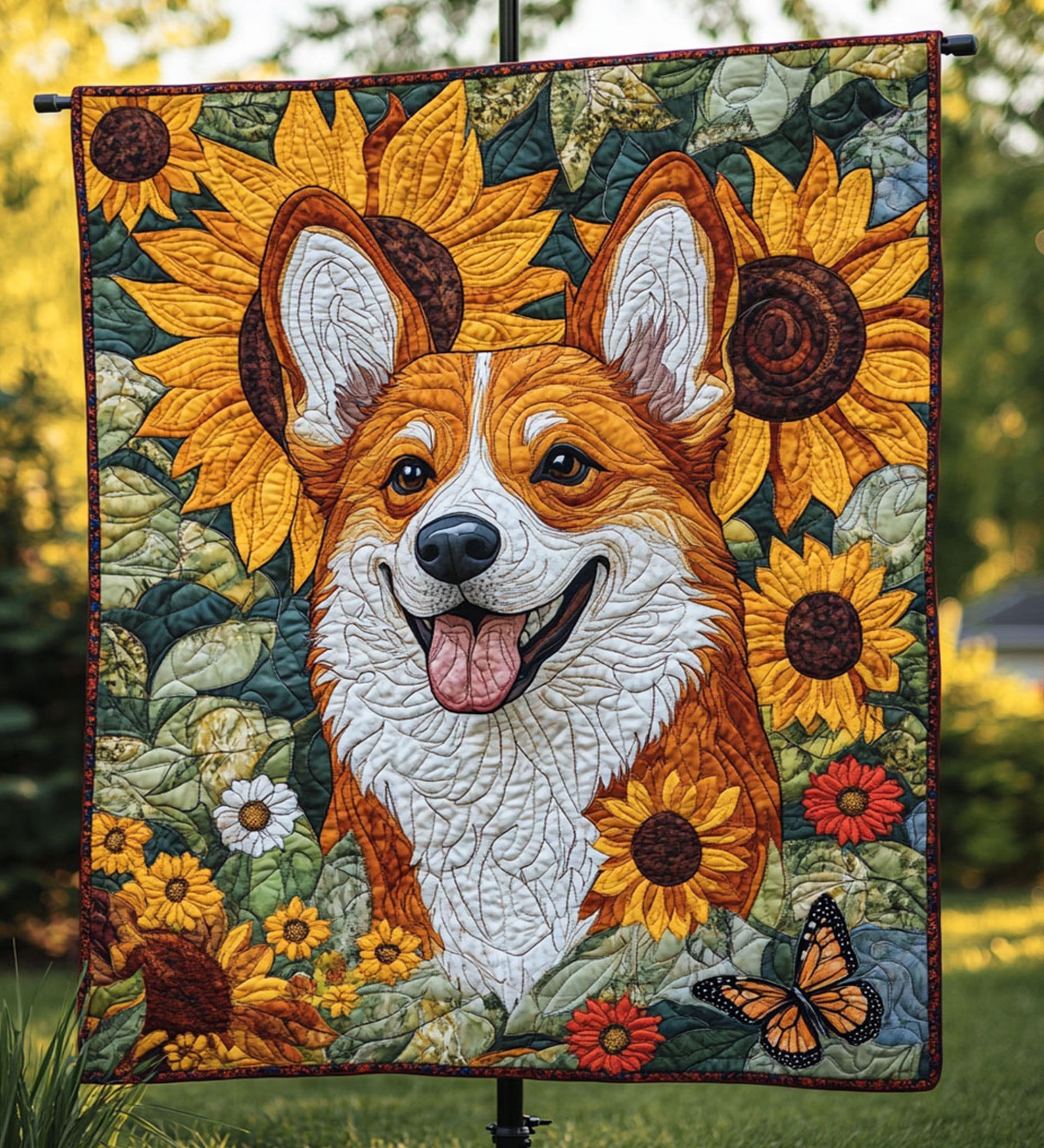 Gifts For Dog Lover Blanket Cute Corgi In Sunflower Garden-Homacus