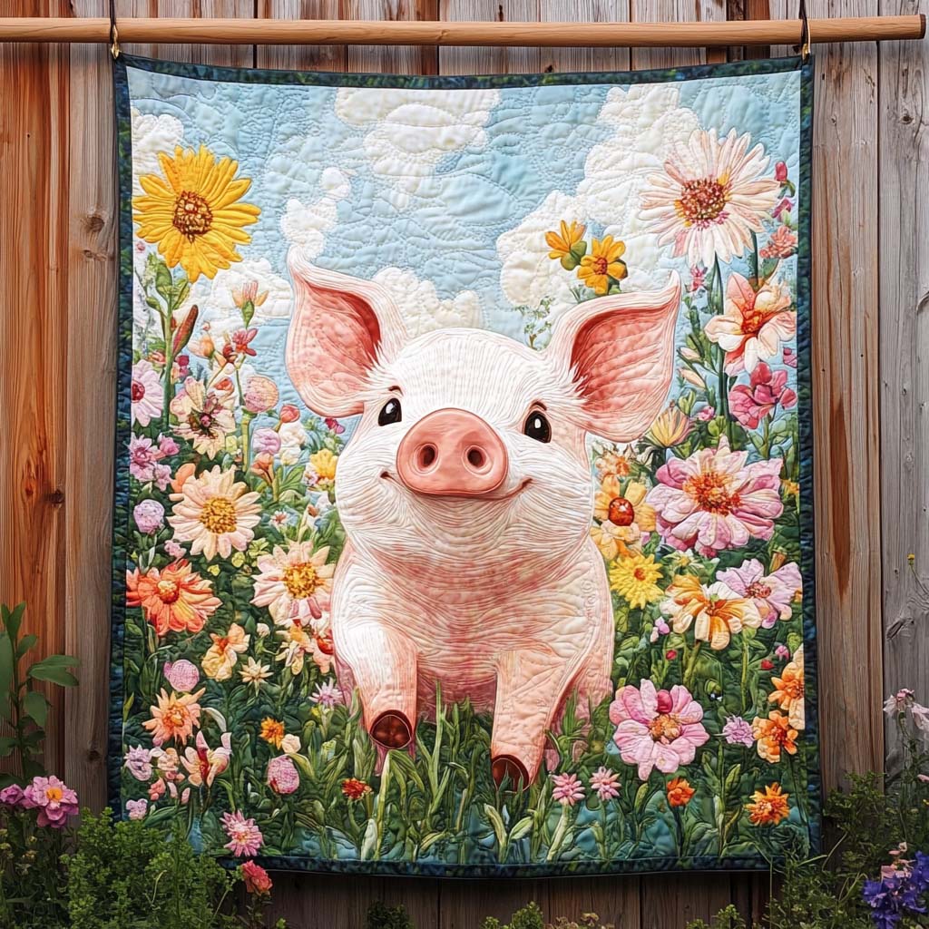 Gift For Pig Lovers Blanket, Adorable Curly Tail Pig In Bloom-Homacus