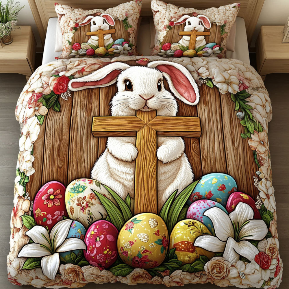 Gifts for Rabbit Lovers Quilt Bed Set Faithful Bunny Easter Gifts-Homacus