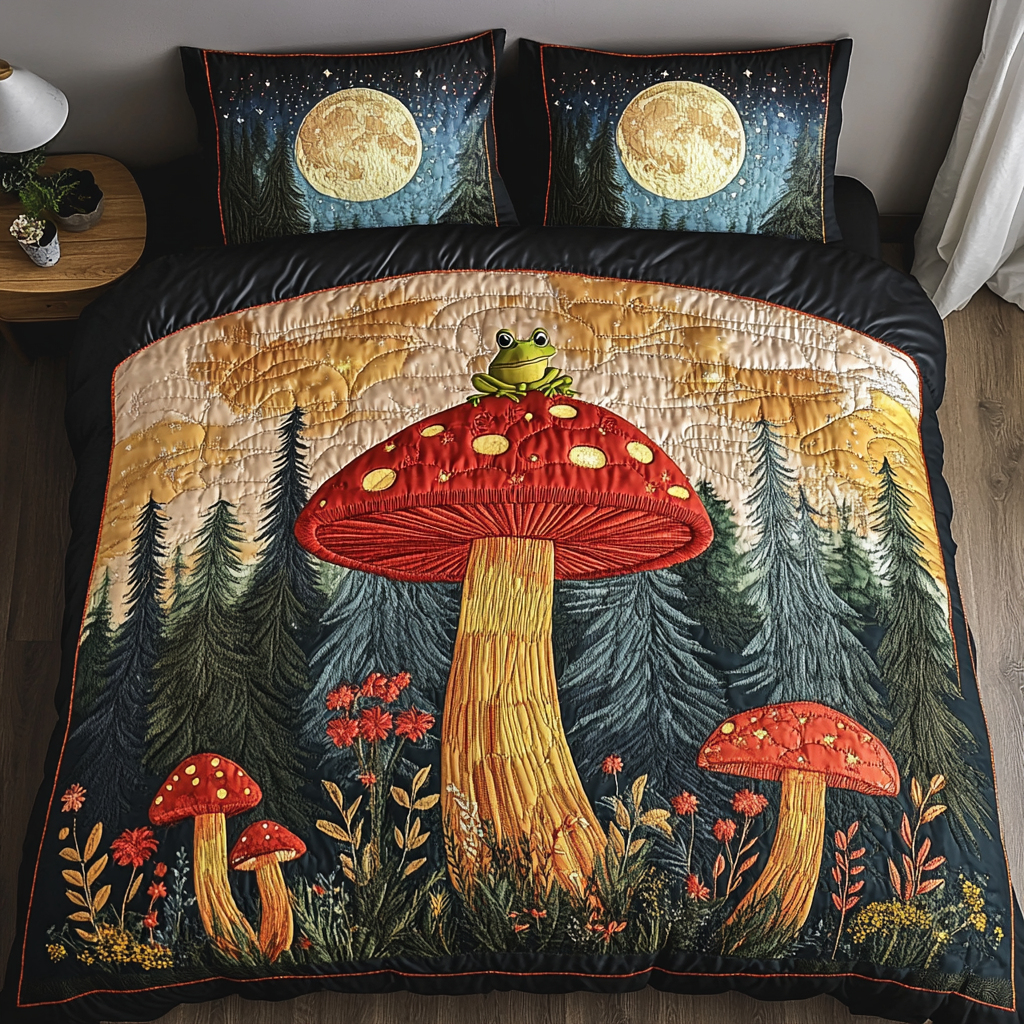 Heavenly Frog In A Mushroom Forest Quilt Bedding Set-Homacus