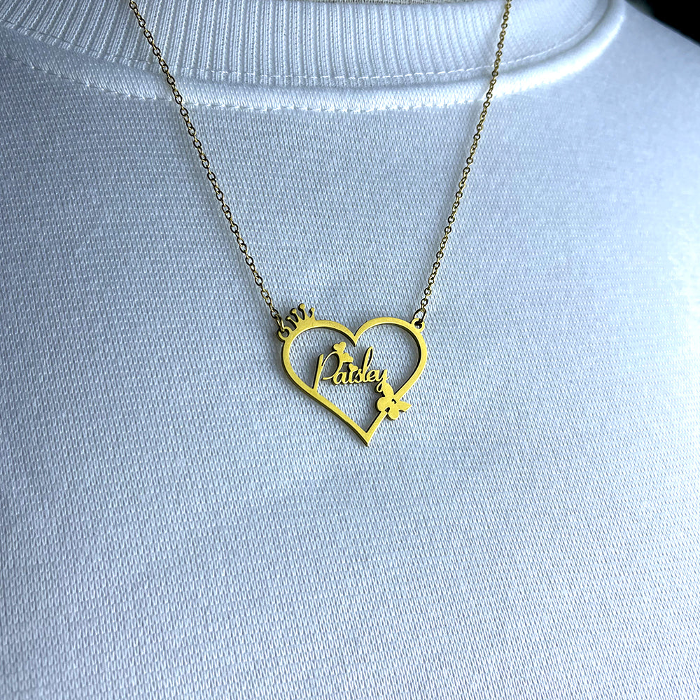 Personalized Name Necklace- Heart Crown Pendant 028-Homacus