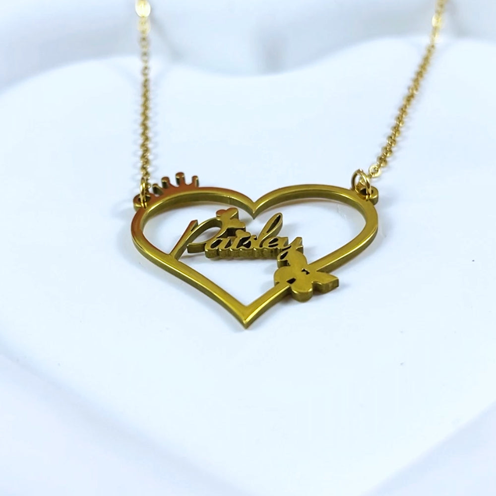Personalized Name Necklace- Heart Crown Pendant 028-Homacus