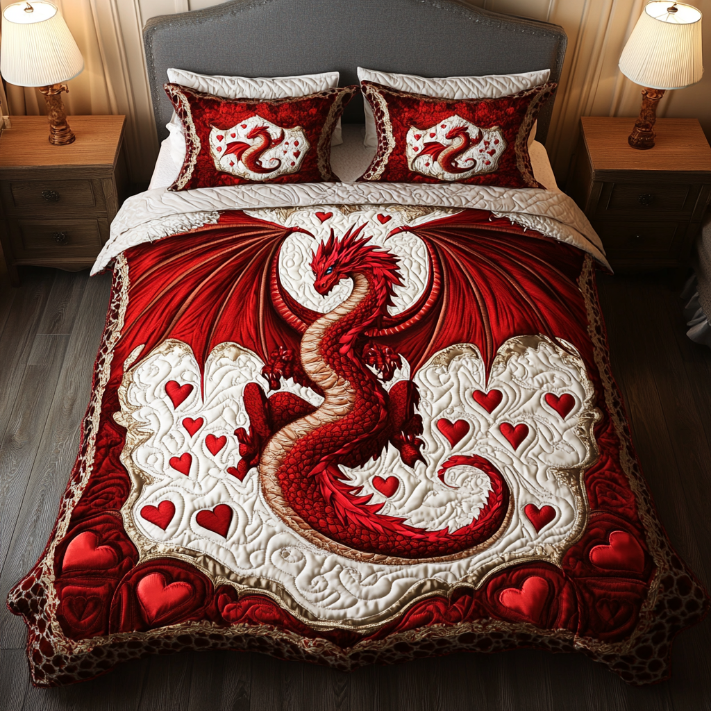 Gifts For Dragon Lover Quilt Bed Set Heartfire Wings-Homacus