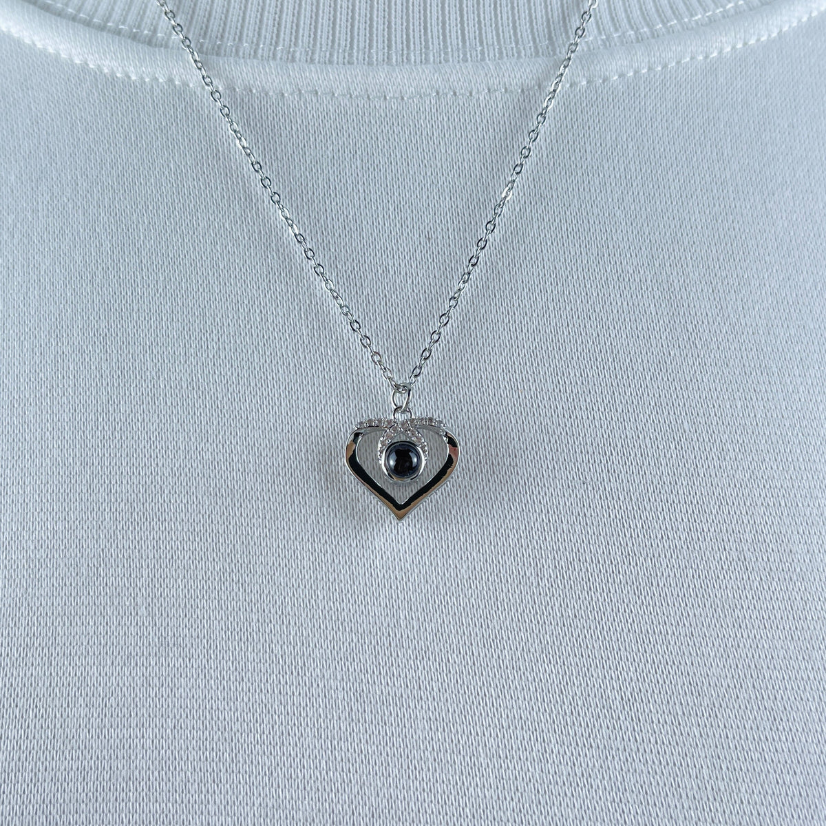 Custom Photo Projection Necklace, Crystal Heart Charm 49-Homacus
