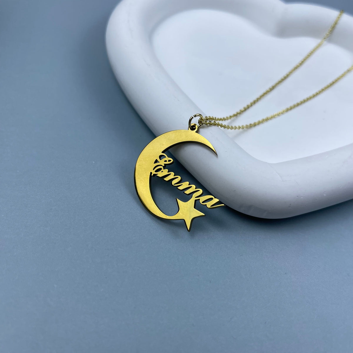 Personalized Name Necklace - Crescent Moon & Star Charm 34-Homacus