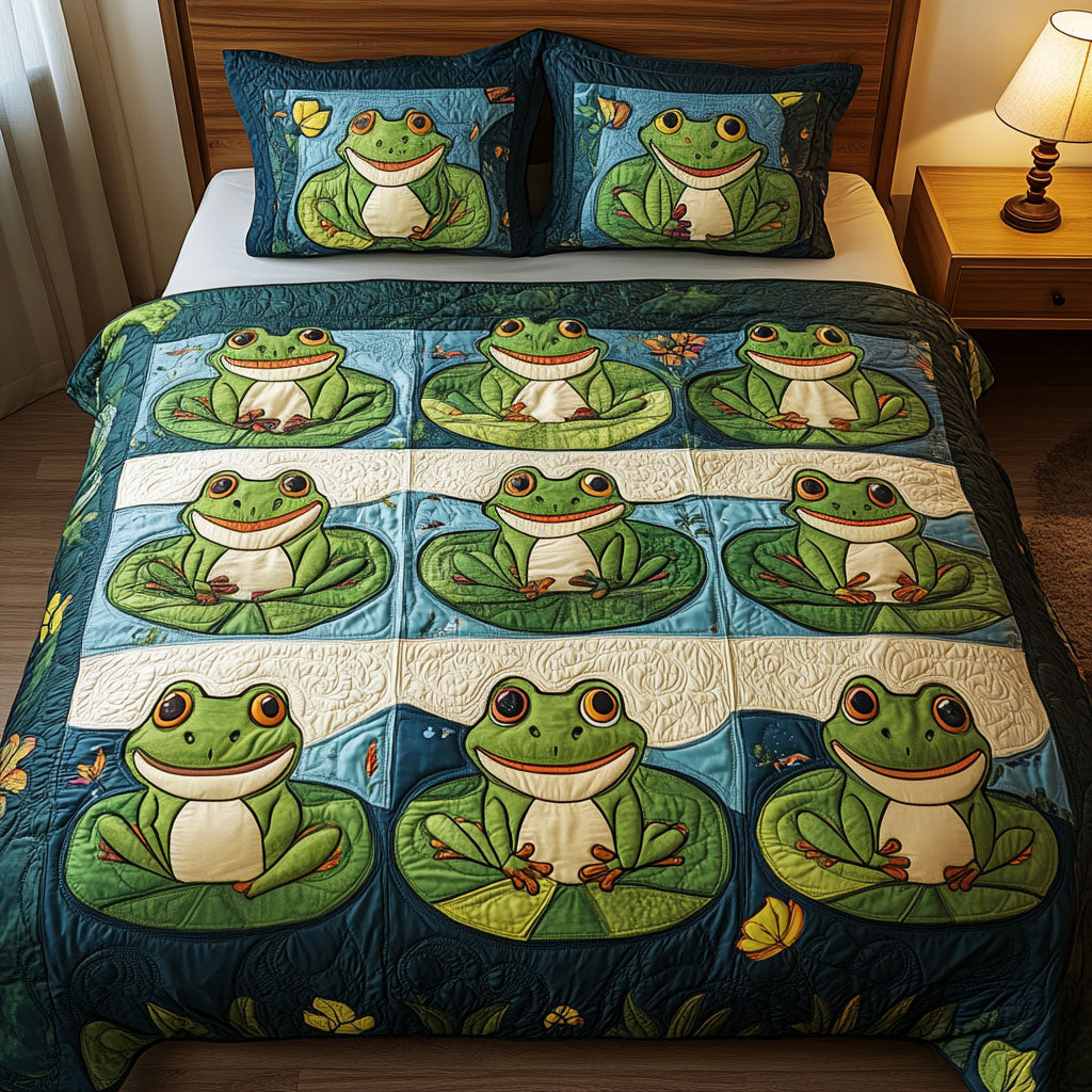 Gifts For Frog Lover Quilt Bed Set Lily Pad Smiles-Homacus