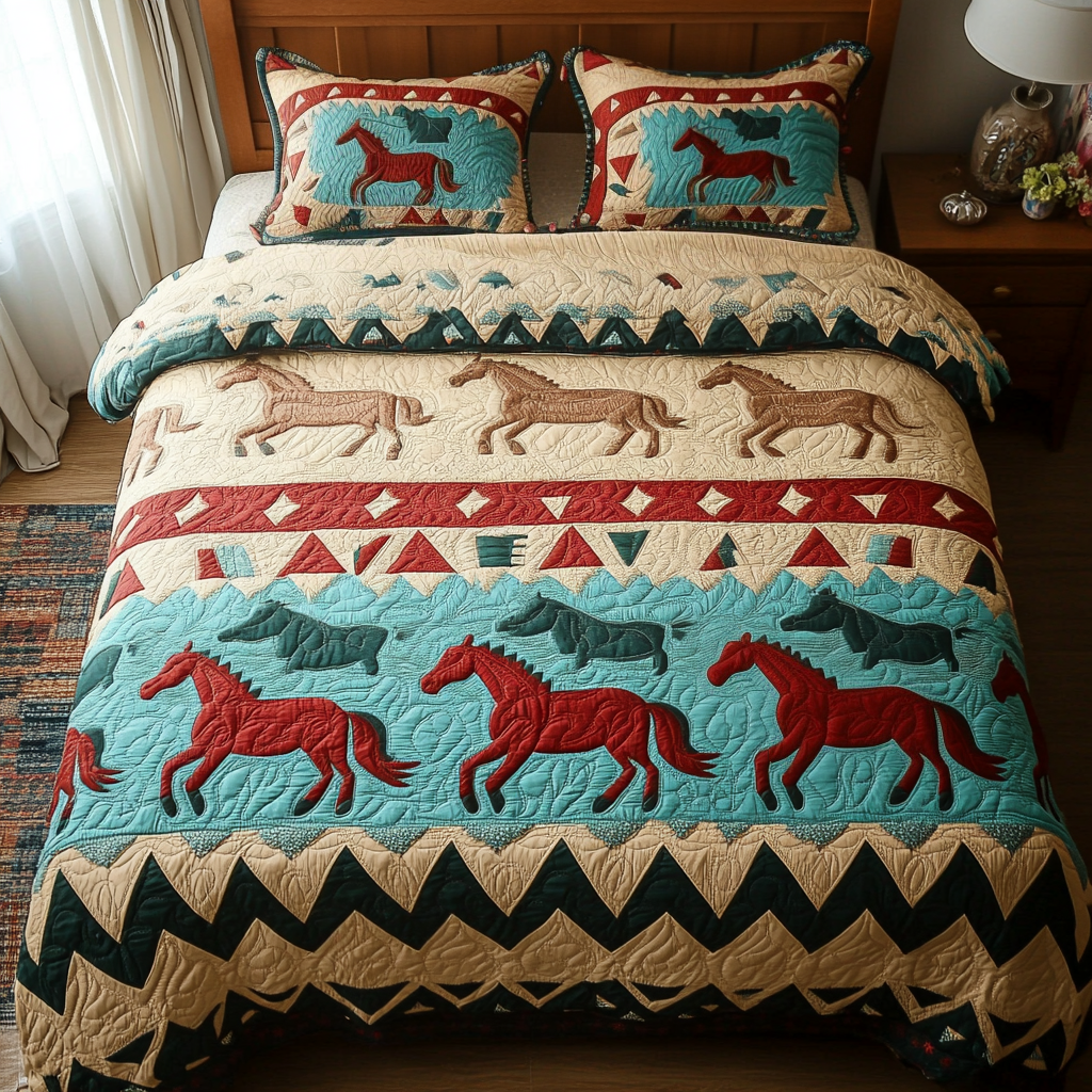 Gift For Horse Lovers Quilt Bedding Set, Southwest Native American Horse-Homacus
