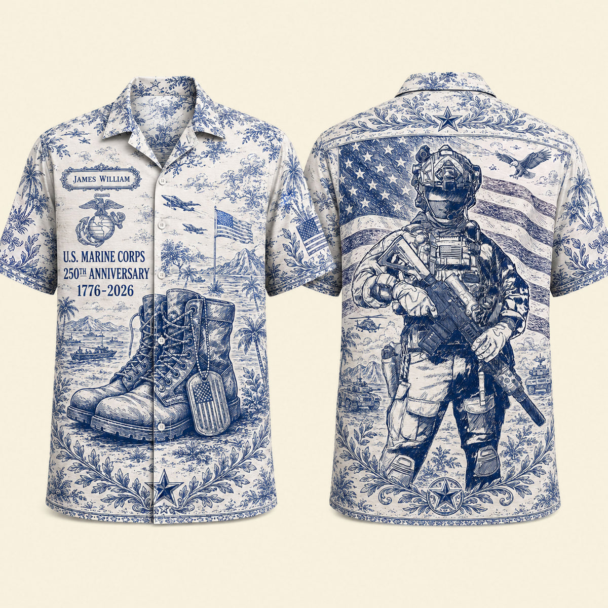 Veteran Celebrate America 250th Anniversary Toile De Jouy Hawaiian Shirt - Personalized Gifts For Veterans 01huti180626