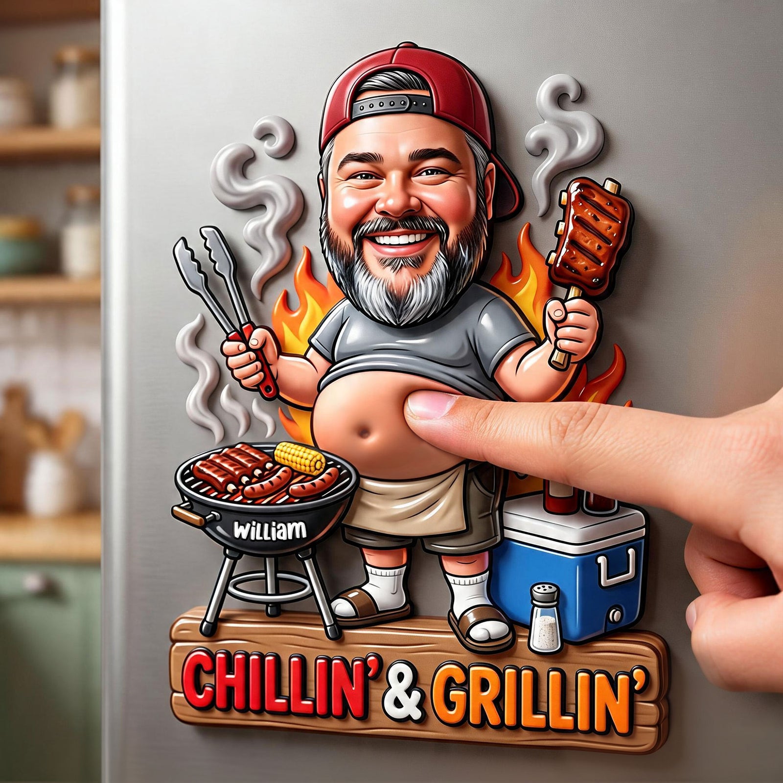 Funny Custom Face Grilling Lover - Personalized Gifts For Grilling Lover Anti-collision Acrylic Fridge Magnet 05PGTI190626-Homacus