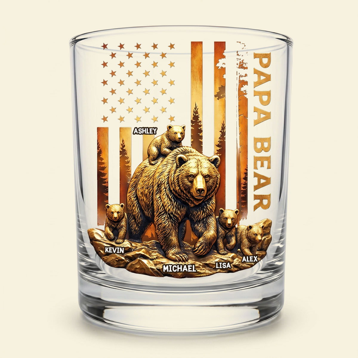 Papa Bear Round Glass - Personalized Gifts For Dad 02nati110526-Homacus