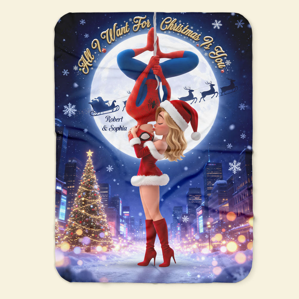 Kissing Couple Christmas Blanket - Personalized Gifts For Couple Blanket 02HUTI290826