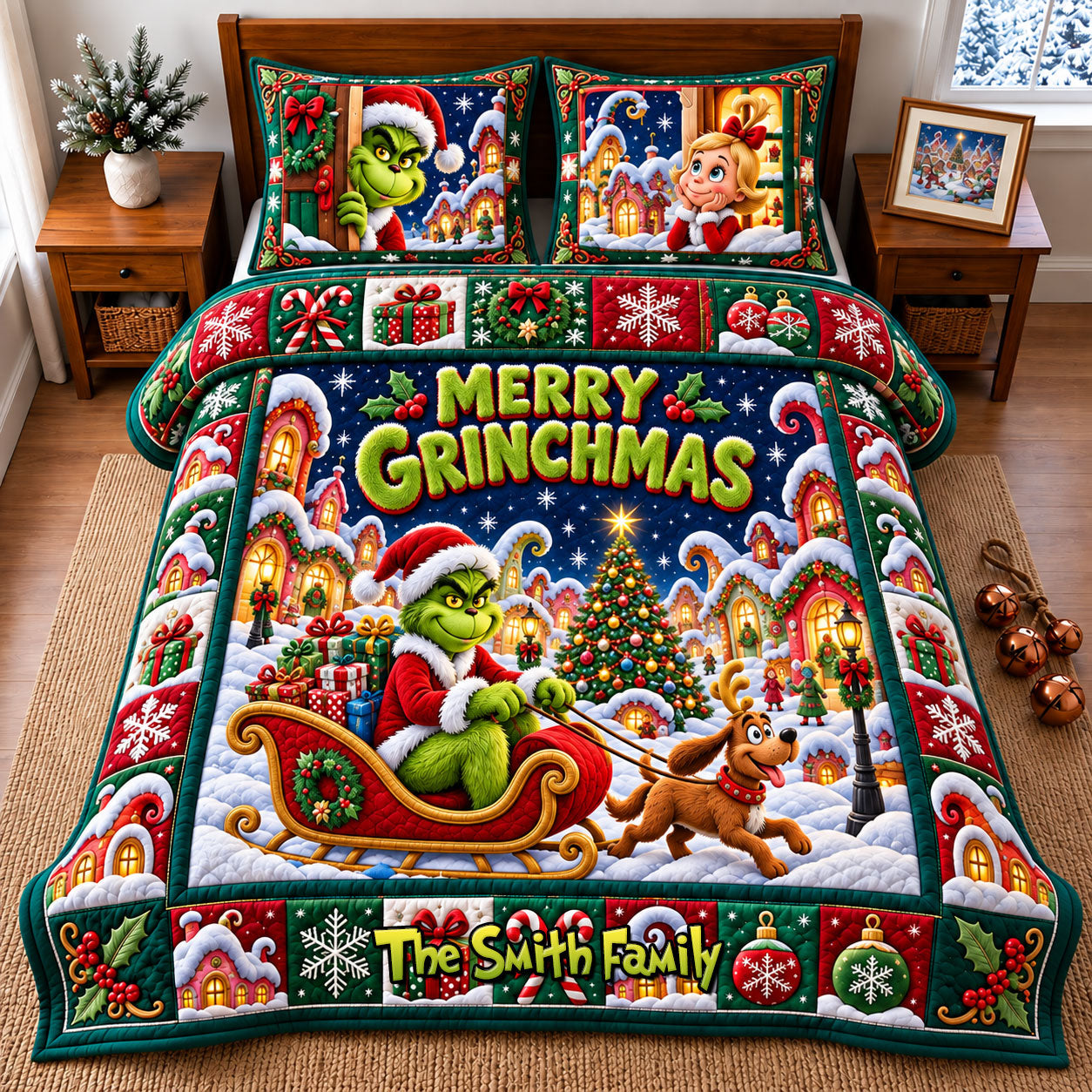 Mischief On A Sleigh Quilt Bedding Set Special Line - Personalized Christmas Gifts 04TYTI290926-Homacus