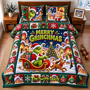 Mischief On A Sleigh Quilt Bedding Set Special Line - Personalized Christmas Gifts 04TYTI290926