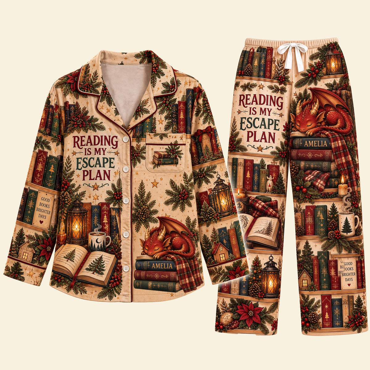 Mystical Dragon Library Pajama Set - Personalized Gifts For Book Lovers 02pati031026