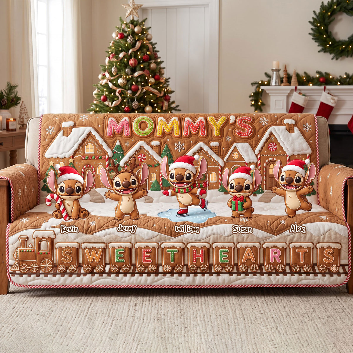 Cute Gingerbread Christmas Sofa Cover - Personalized Gifts For Mom 01pati220826-Homacus