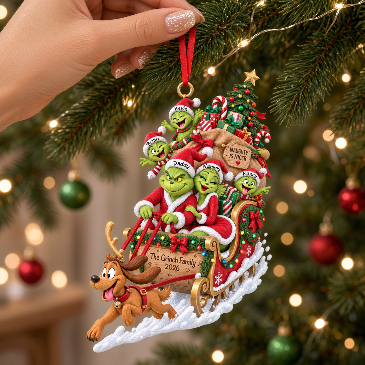 Playful Family Sleigh Ornament, Personalized Gifts For Family 02QHTI140926-Homacus