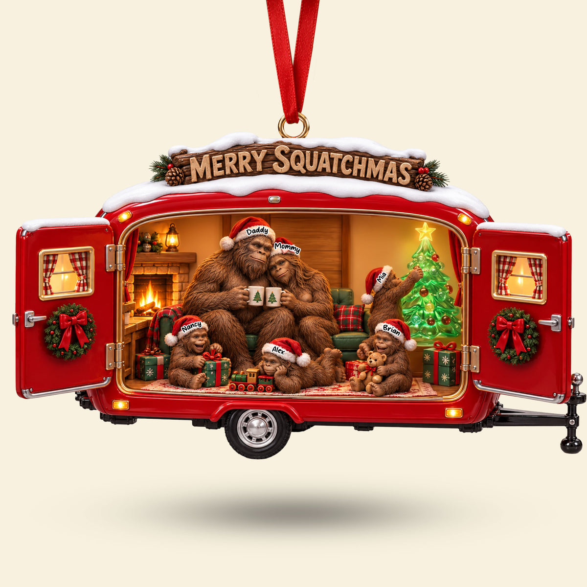 Cozy Camping Bigfoot Family Ornament - Personalized Christmas Gifts For Camping & Bigfoot Lovers 02qhti131026