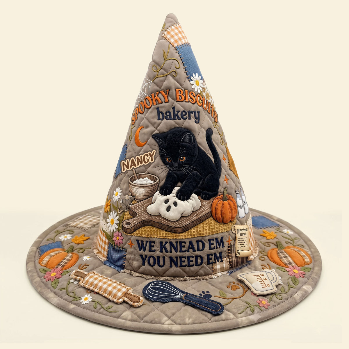 Kneading Cat Baker Quilted Witch Hat, Personalized Halloween Gifts For Cat Lovers 02qhti130826