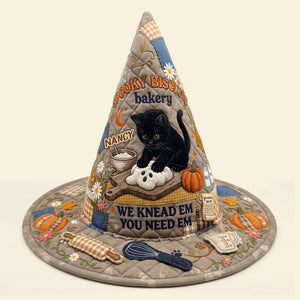 Kneading Cat Baker Quilted Witch Hat, Personalized Halloween Gifts For Cat Lovers 02qhti130826