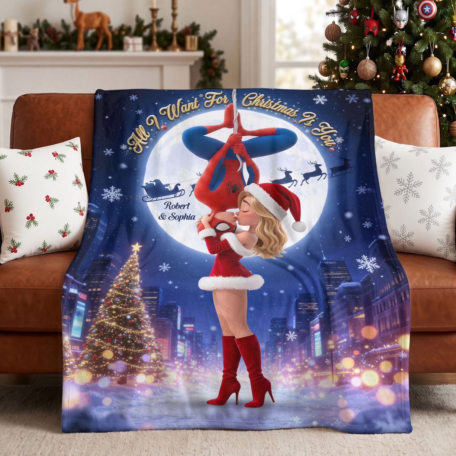 Kissing Couple Christmas Blanket - Personalized Gifts For Couple Blanket 02HUTI290826-Homacus