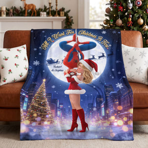 Kissing Couple Christmas Blanket - Personalized Gifts For Couple Blanket 02HUTI290826