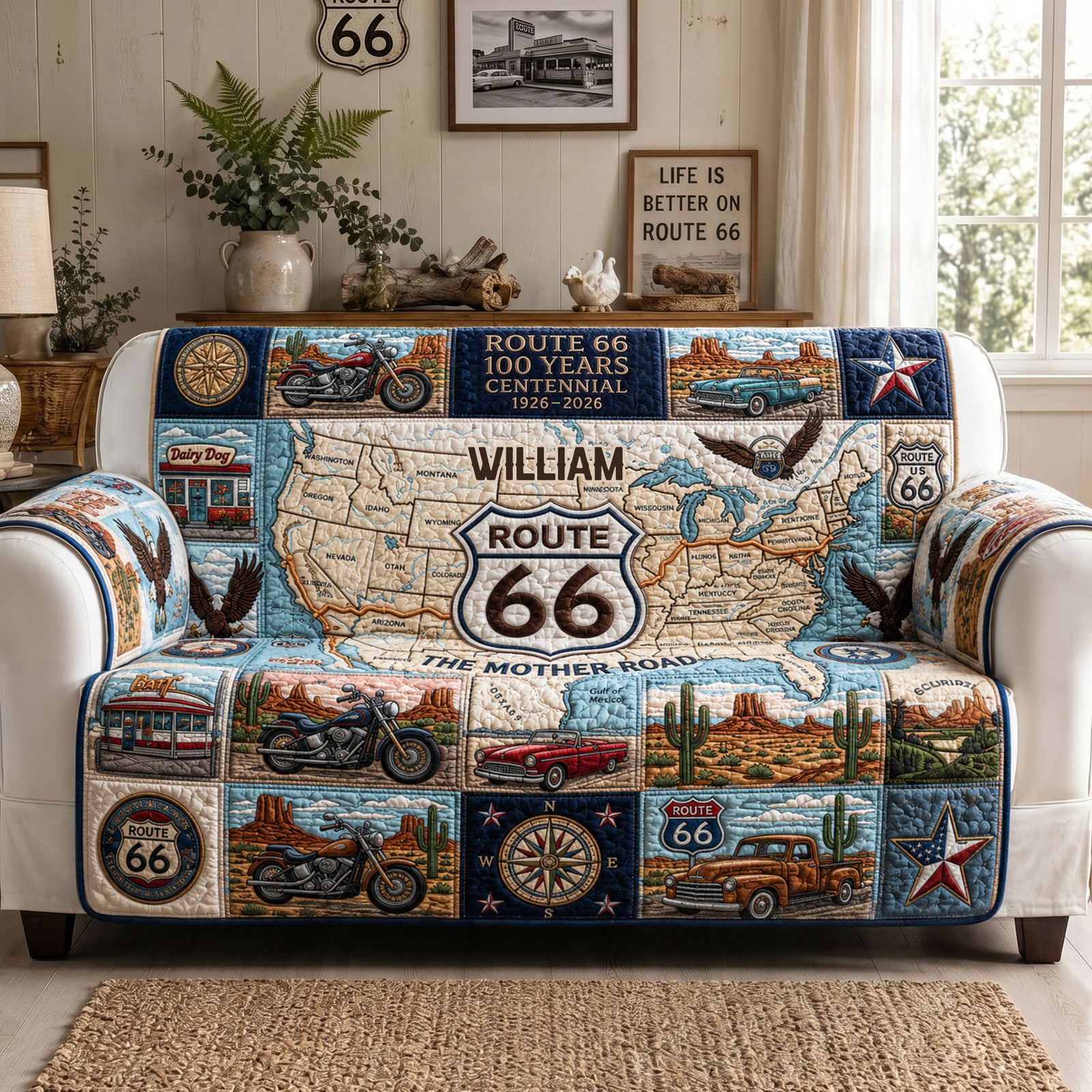 American Road Quited Sofa Cover, Personalized Gifts 02qhti300626-Homacus