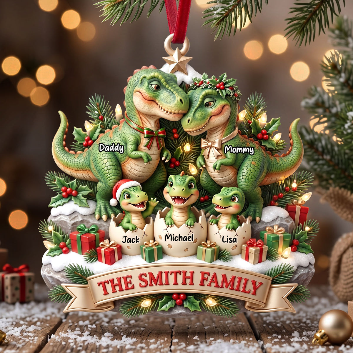 Dinosaur Family Ornament - Personalized Christmas Gifts For Family 04TYTI180826-Homacus