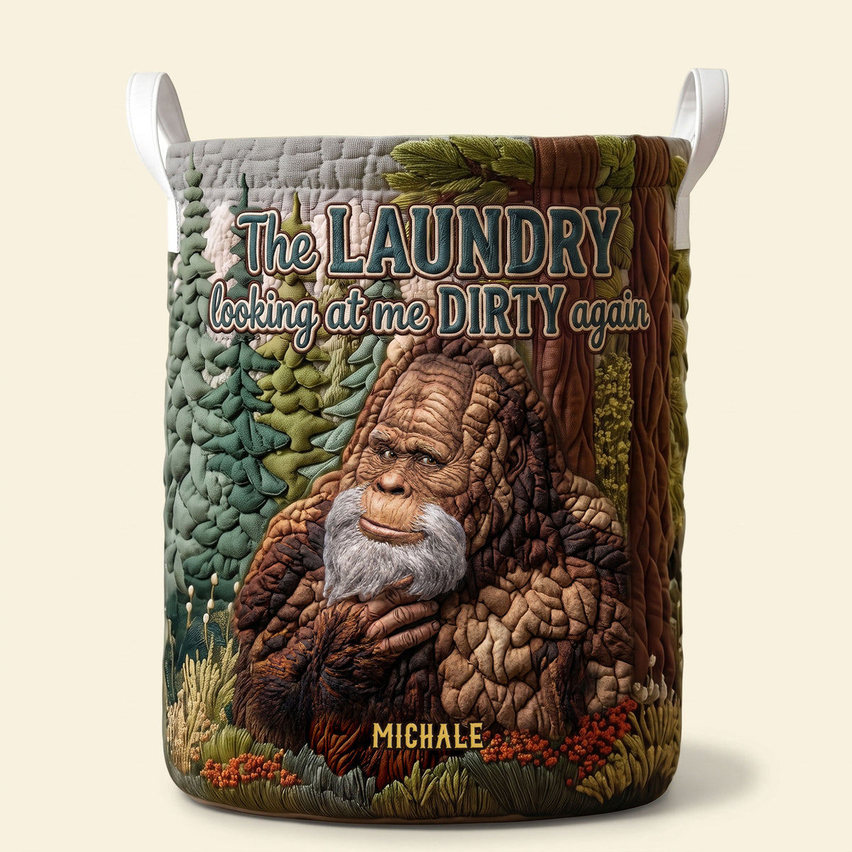 Fun Sasquatch Glance Quilted Laundry Basket, Personalized Gifts For Bigfoot Lovers 01qhti110726-Homacus