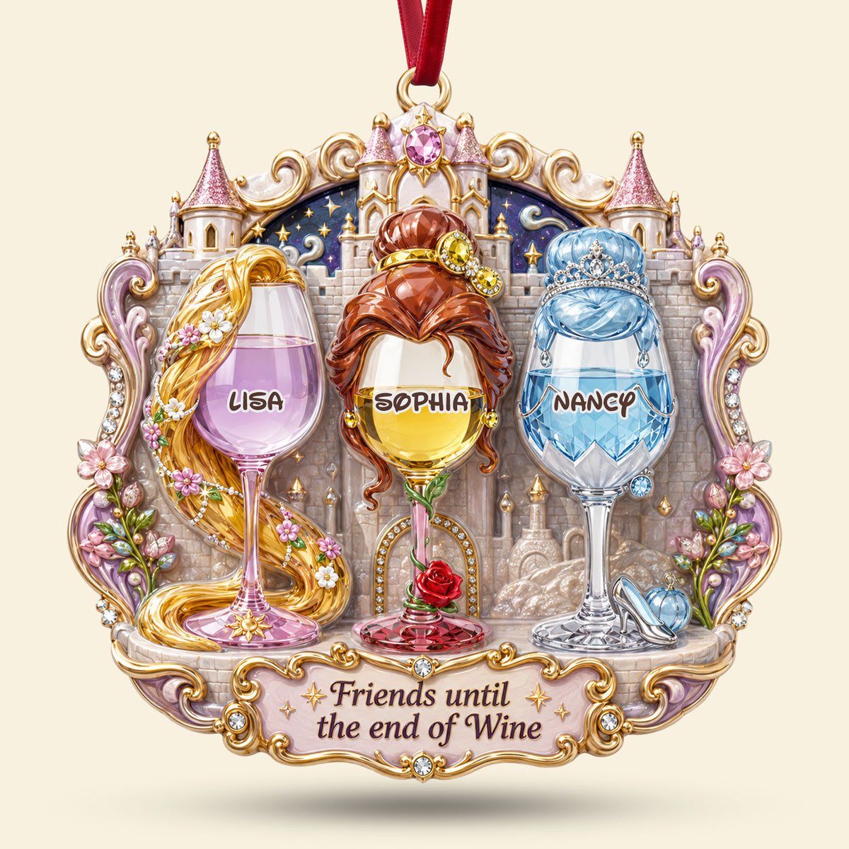 Princess Wine Glasses Acrylic Ornament - Personalized Christmas Gifts For Besties 03nati150826