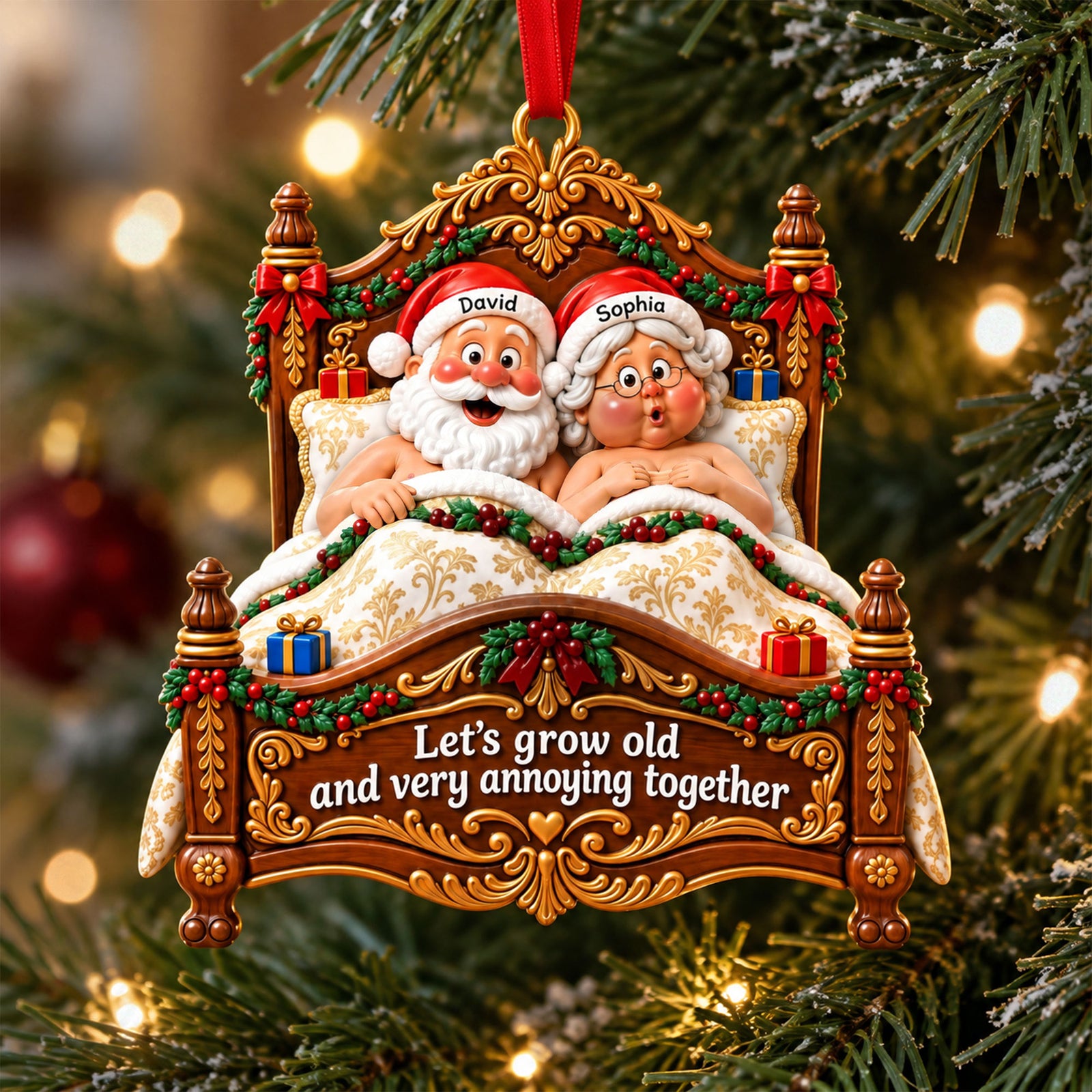 Naughty Christmas Bed Acrylic Ornament - Personalized Gifts For Couples 08NATI231026-Homacus