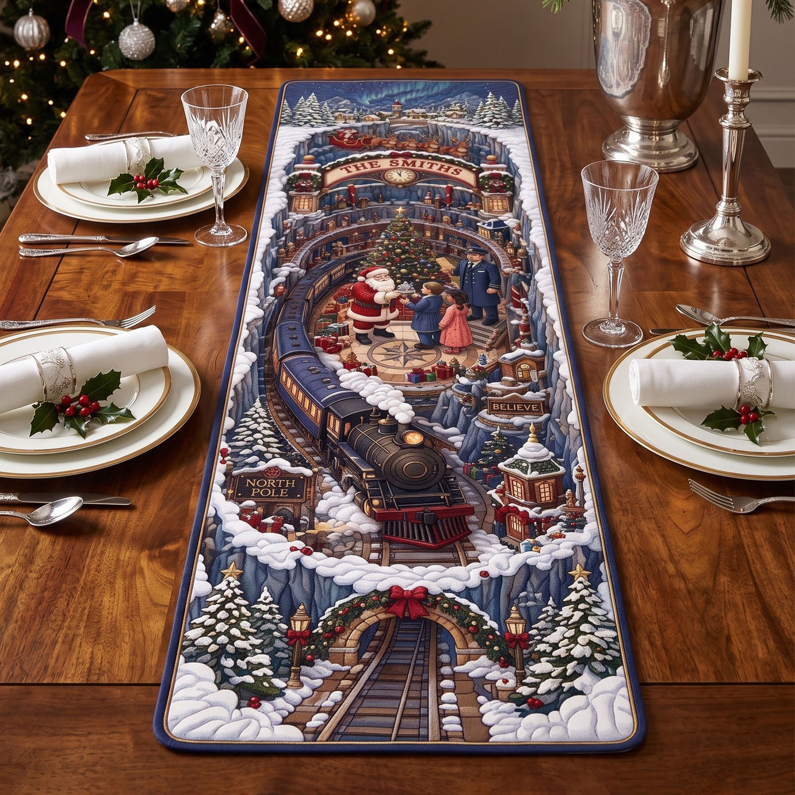 Winter Holiday Train Quilted Table Runner Personalized Gifts 04HATI210826