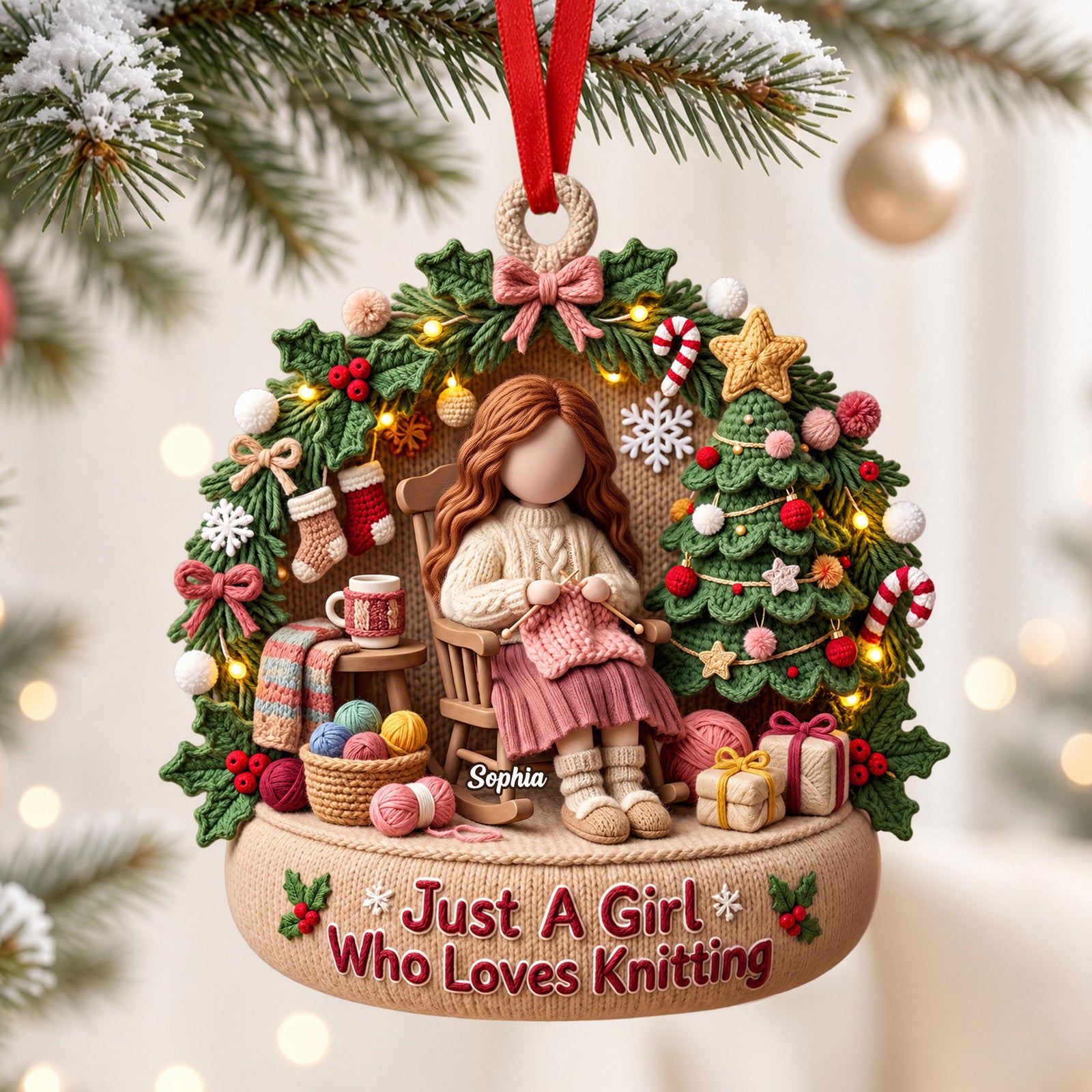 Knitting Girl Christmas Acrylic Ornament - Personalized Gifts For Knitting Lovers 02pgti241026-Homacus