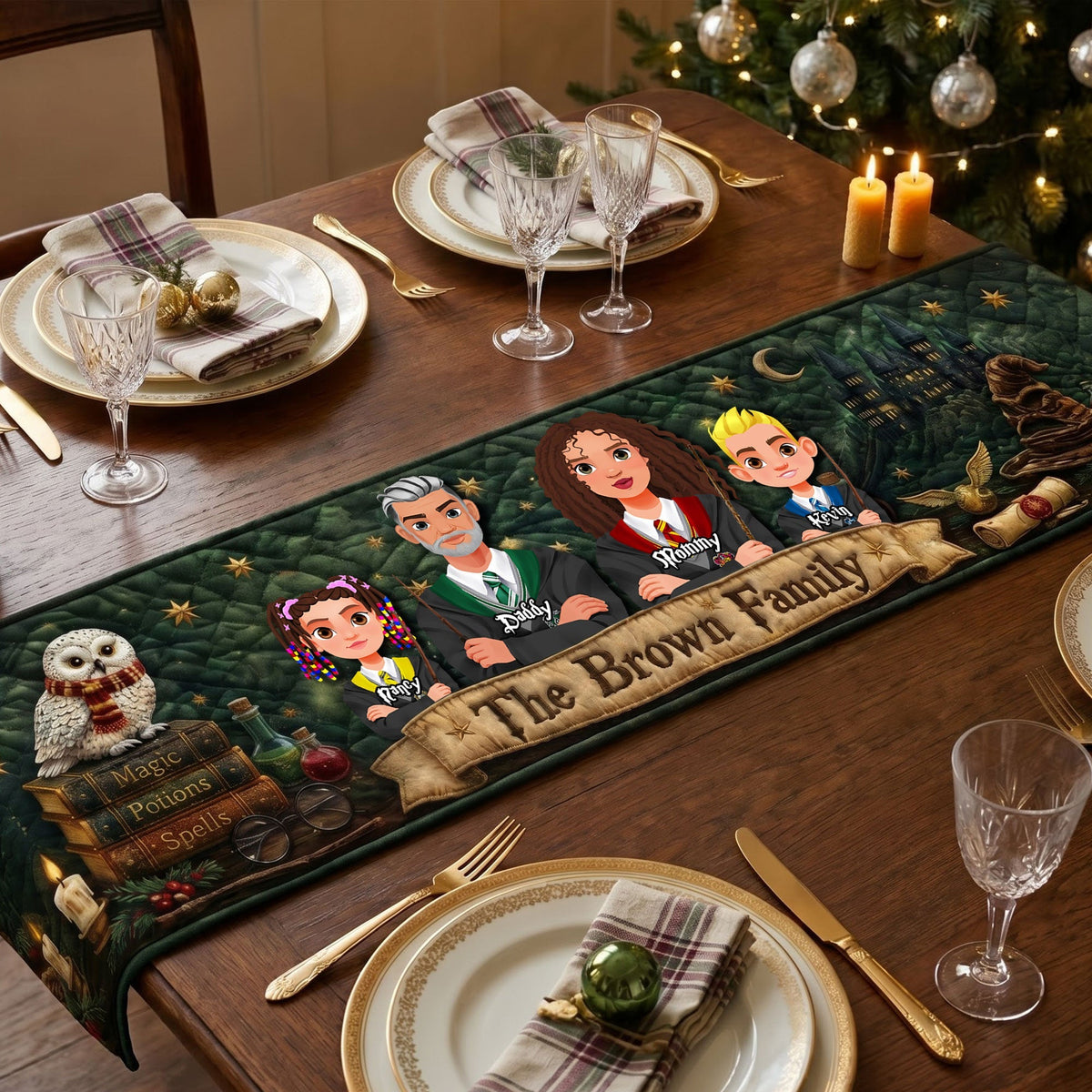 Fantasy Family Christmas Table Runner - Personalized Gifts For Family Quilted Table 02NATI200826PA