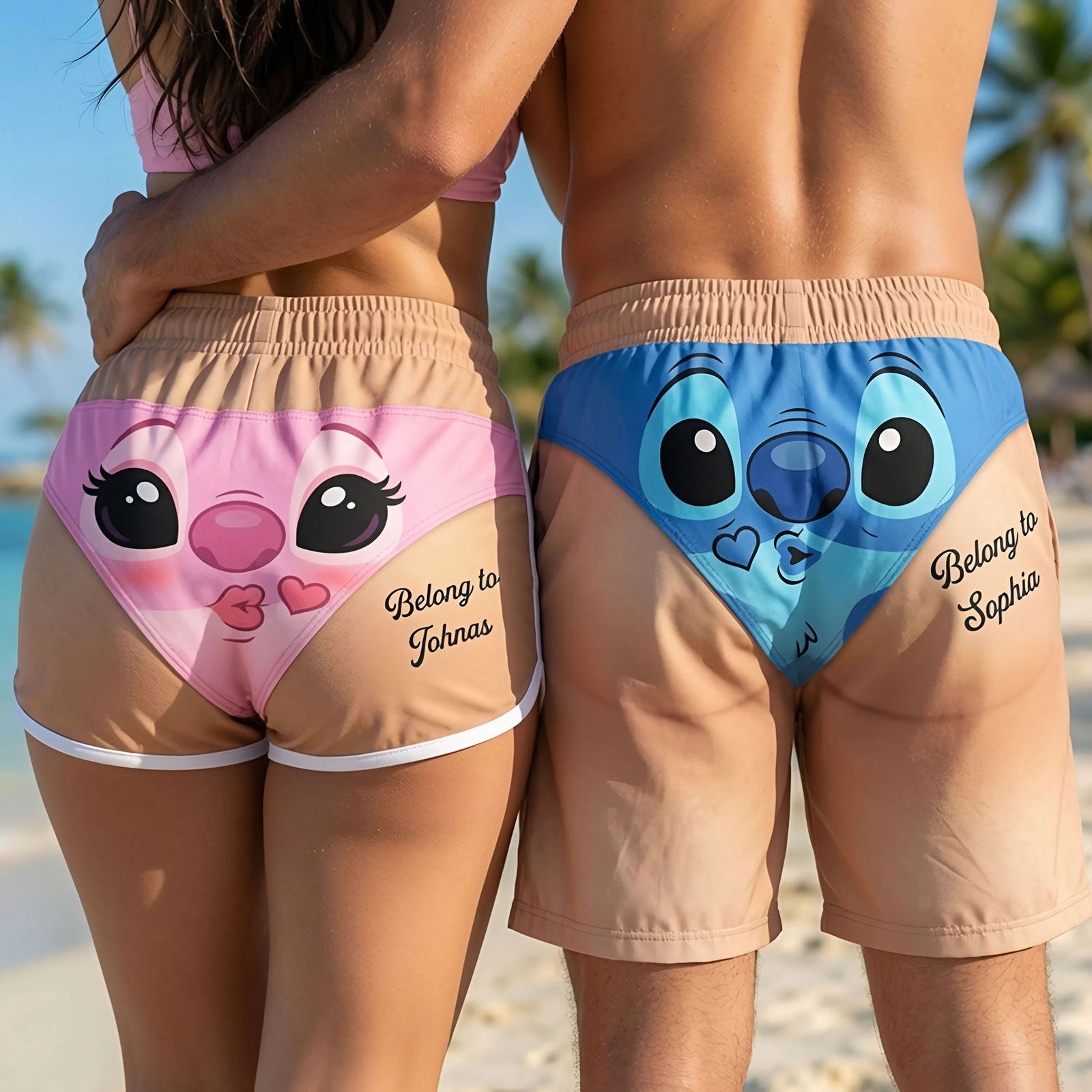 Funny Aliens Couple Beach Shorts - Personalized Gifts For Couples 03PATI030726-Homacus